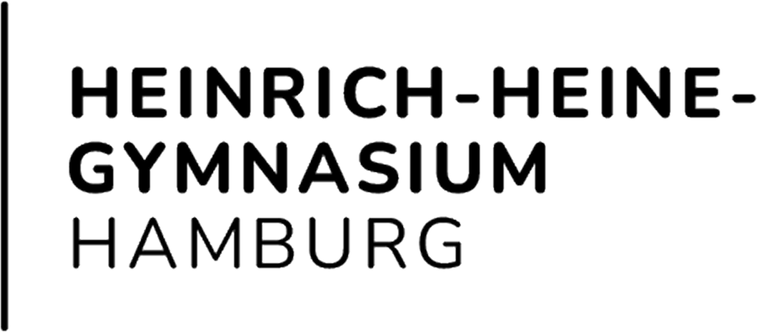 Das Bild zeigt das Logo des Heinrich-Heine-Gymnasiums Hamburg. Der Text ist in schwarzen Großbuchstaben auf weißem Hintergrund gehalten, wobei oben „HEINRICH-HEINE-GYMNASIUM“ und unten „HAMBURG“ steht.